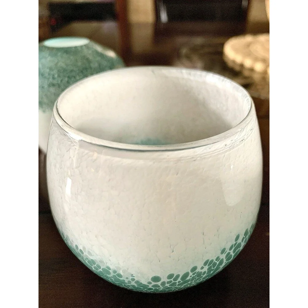 4 West Elm Mexican Glass Votive Candle Holders Recycled Confetti Frit Coastal